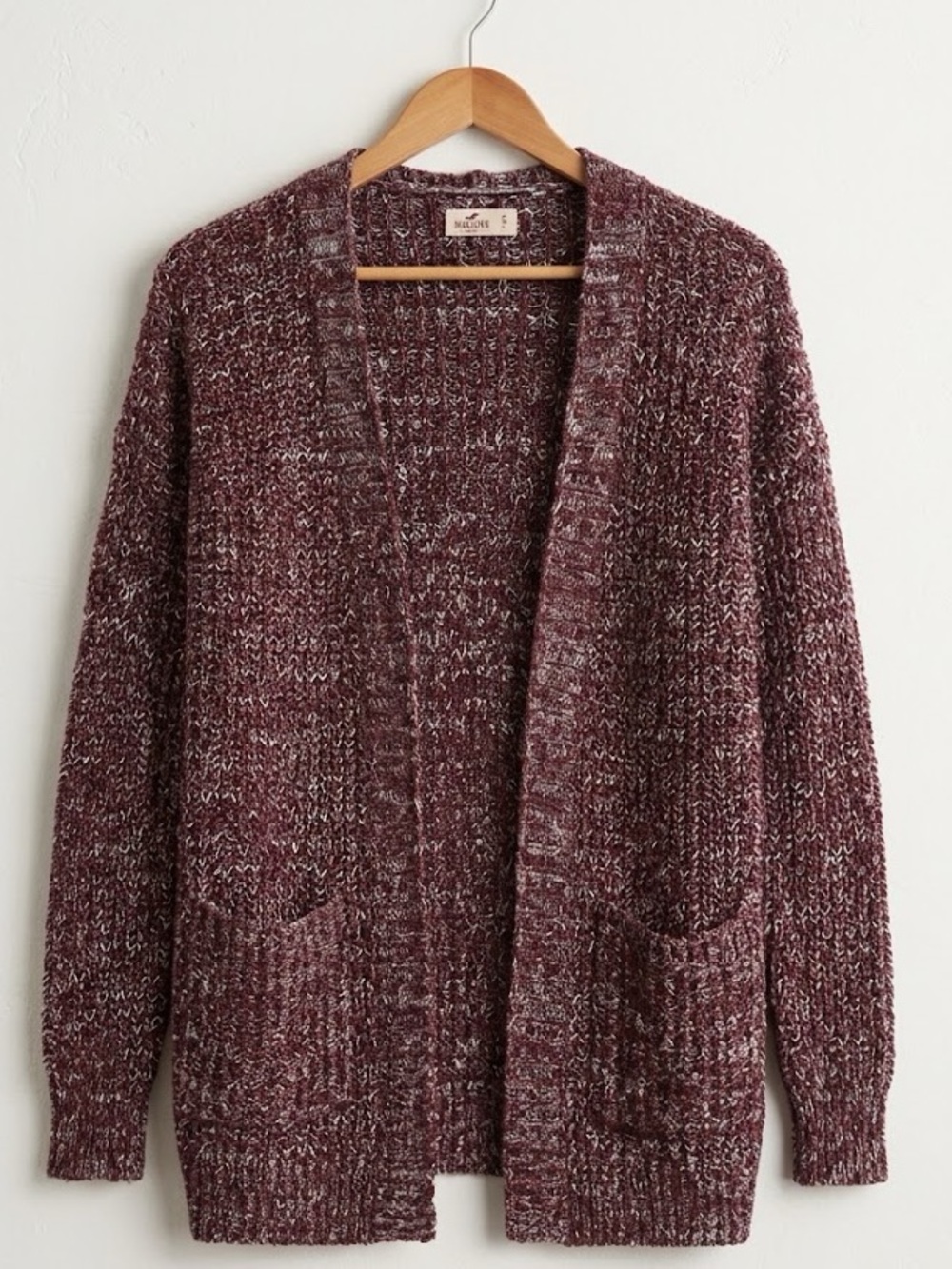 Hollister Marled Hooded Cardigan Sweater Small Burgundy Wine Knit Cozy Aesthetic